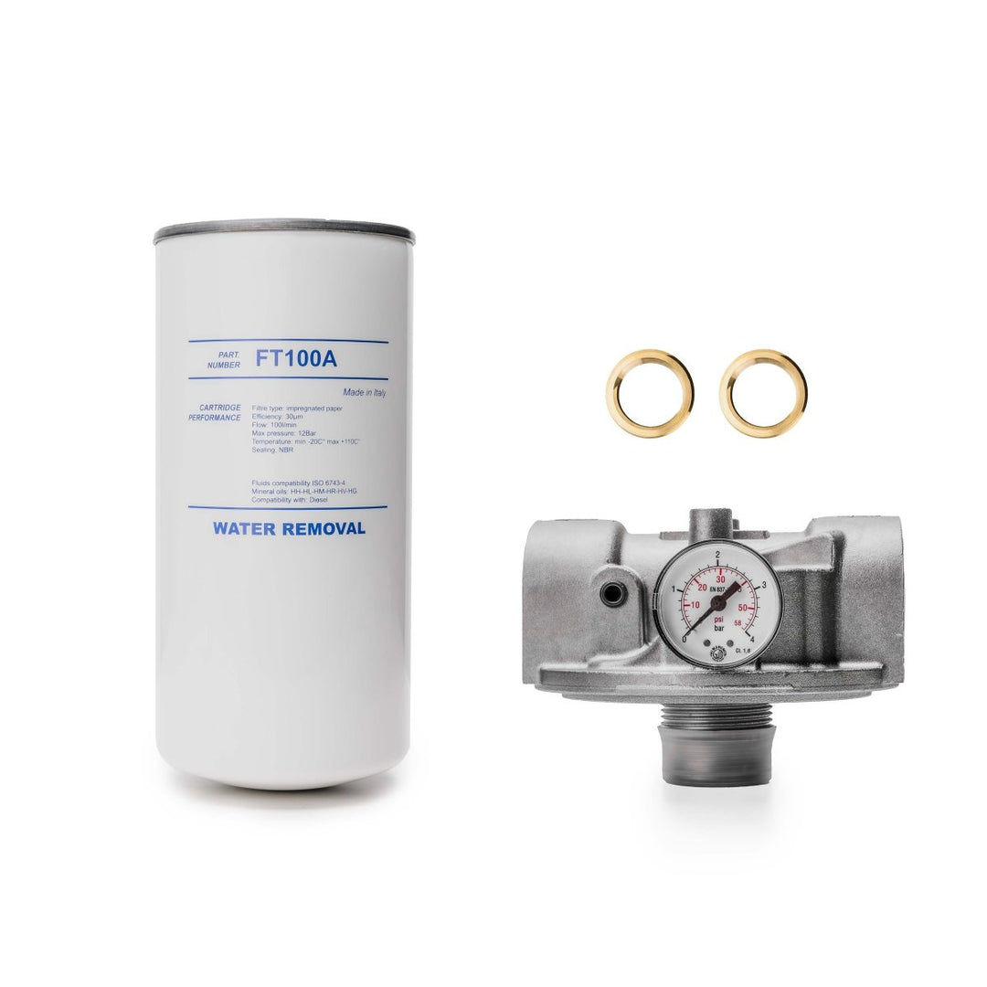 ADAM BY PIUSI Filter DN32 (1.25") BSP F 100lpm with Pressure Gauge Particulate and Water Removal