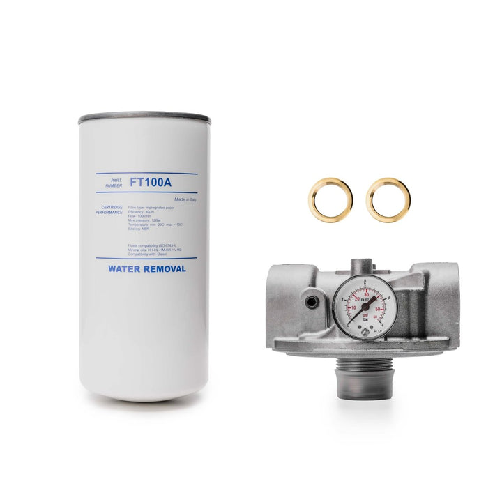 ADAM BY PIUSI Filter DN32 (1.25") BSP F 100lpm with Pressure Gauge Particulate and Water Removal