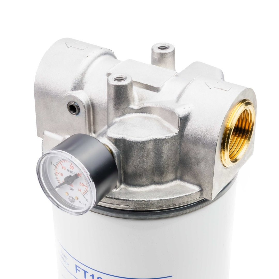ADAM BY PIUSI Filter DN32 (1.25") BSP F 100lpm with Pressure Gauge Particulate and Water Removal - GO Industrial - FT10XA