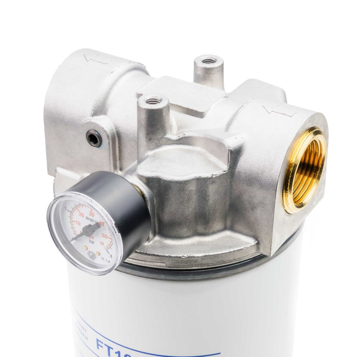 ADAM BY PIUSI Filter DN32 (1.25") BSP F 100lpm with Pressure Gauge Particulate and Water Removal - GO Industrial - FT10XA
